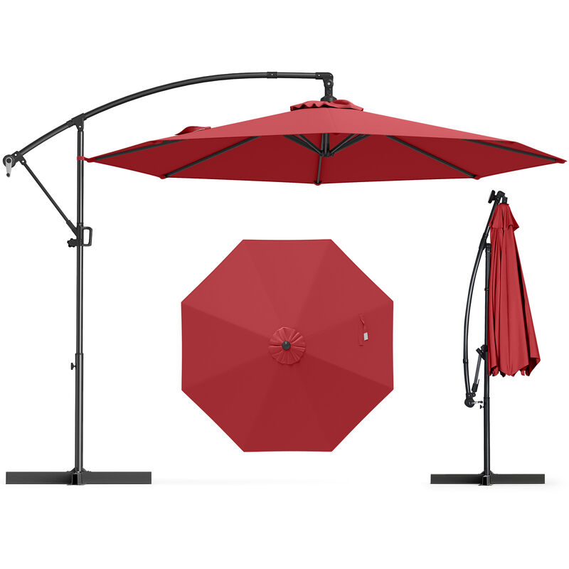 Offset Hanging Patio Umbrella with Base – Infinite Tilt Cantilever Design