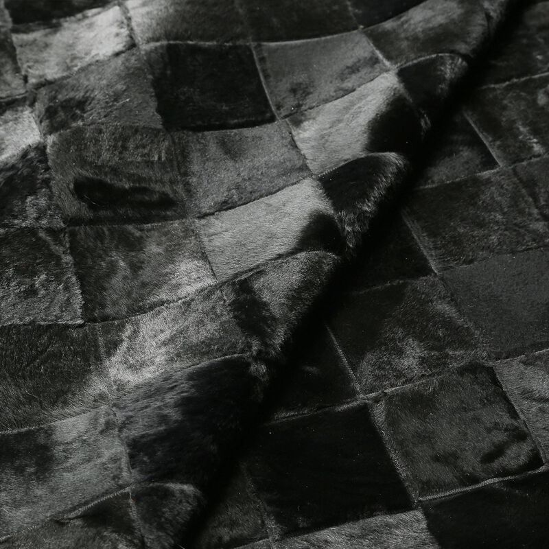 Bright Black Square Cowhide Patchwork Rug image number 3