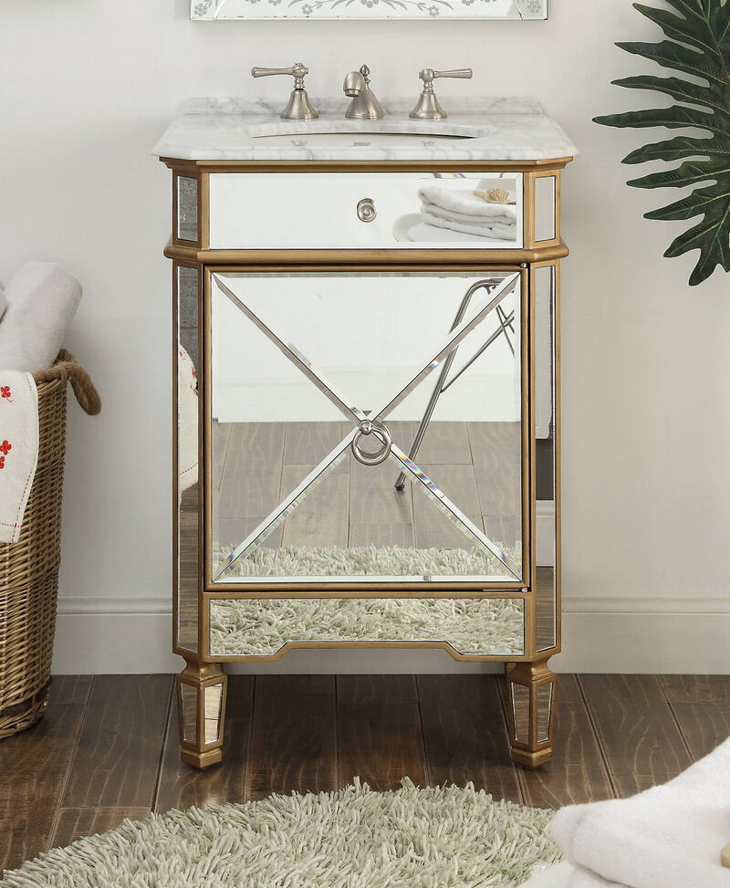 24 Inch Mirrored Reflection Gold Trim Asger Bathroom Sink Vanity image number 1