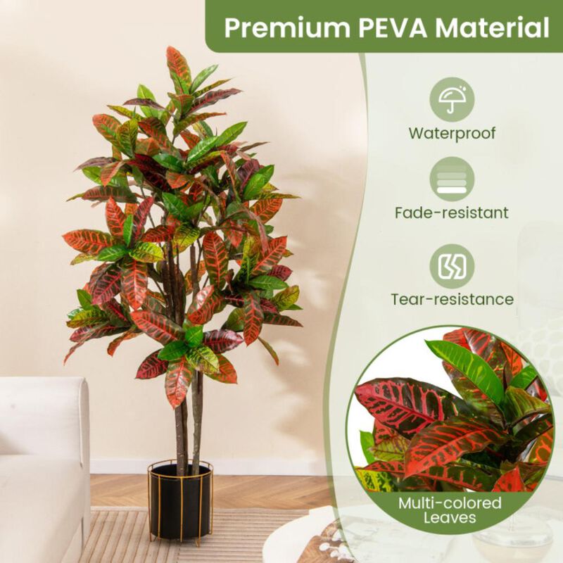 Hivvago 5 FT Tall Artificial Croton Plant with Gradient Leaves and Nursery Pot