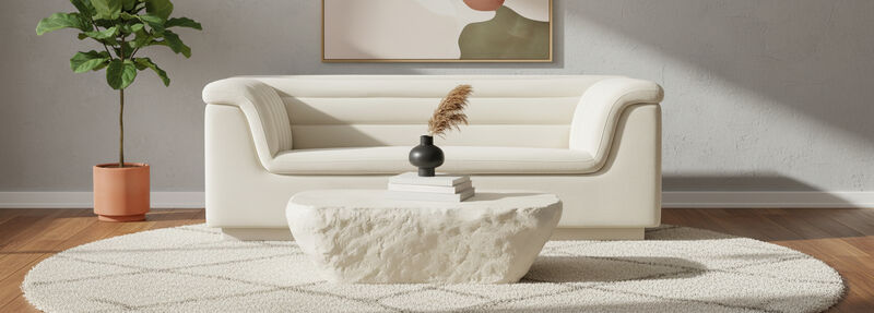 Meridian Furniture Cascade Cream Velvet Fabric Loveseat image number 1