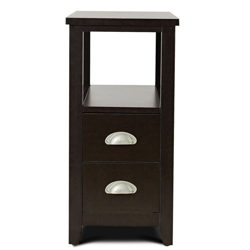 Nightstand End Table Wooden with 2 Drawers and Shelf Bedside Table image number 5
