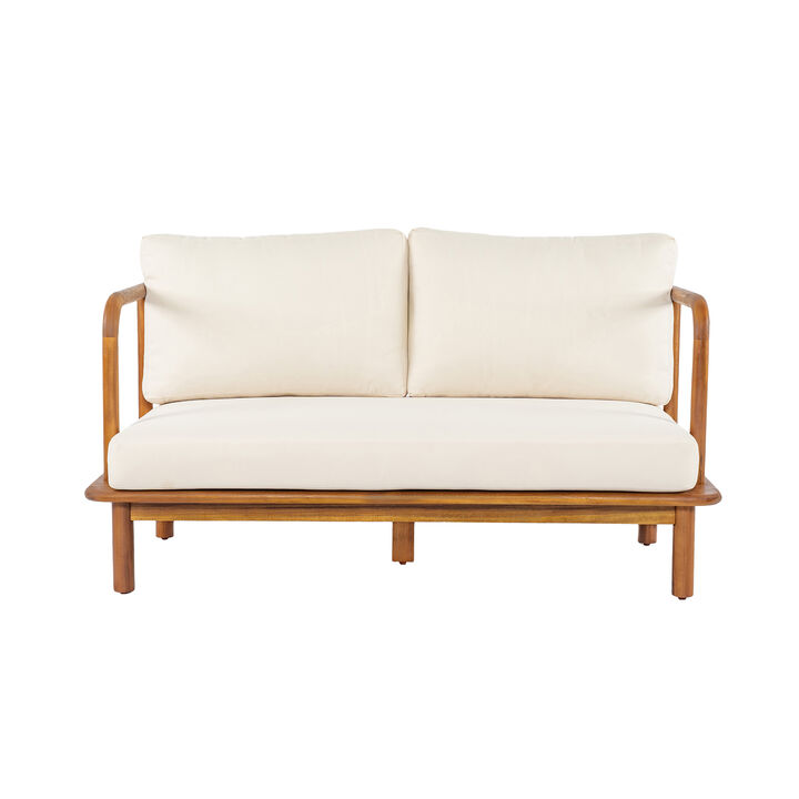 Christopher Knight Home Arnelle Modern Acacia Wood Patio Loveseat with Cushion