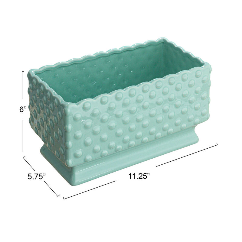 Ceramic Hobnail Planter with Scalloped Edge and Polka Dots, Mint image number 2