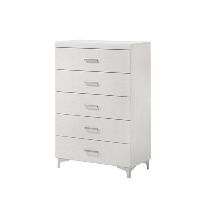 Chest with 5 Drawers and Wooden Frame, White - Benzara