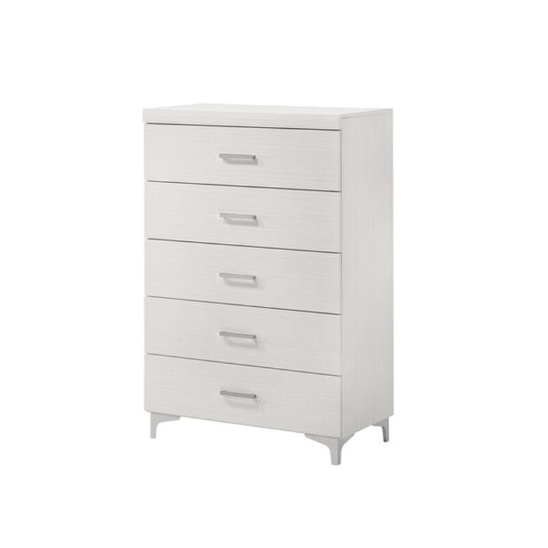 Chest with 5 Drawers and Wooden Frame, White - Benzara