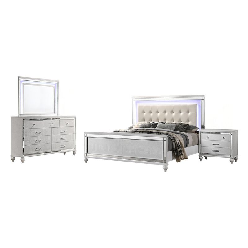 Modern White Bedroom Furniture Set Queen Size 4 Piece with Bed and Storage image number 0