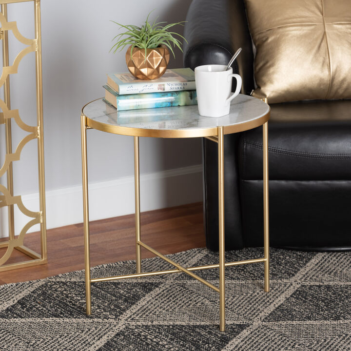 Baxton Studio Maddock Modern Gold Finished Metal End Table With Marble Tabletop