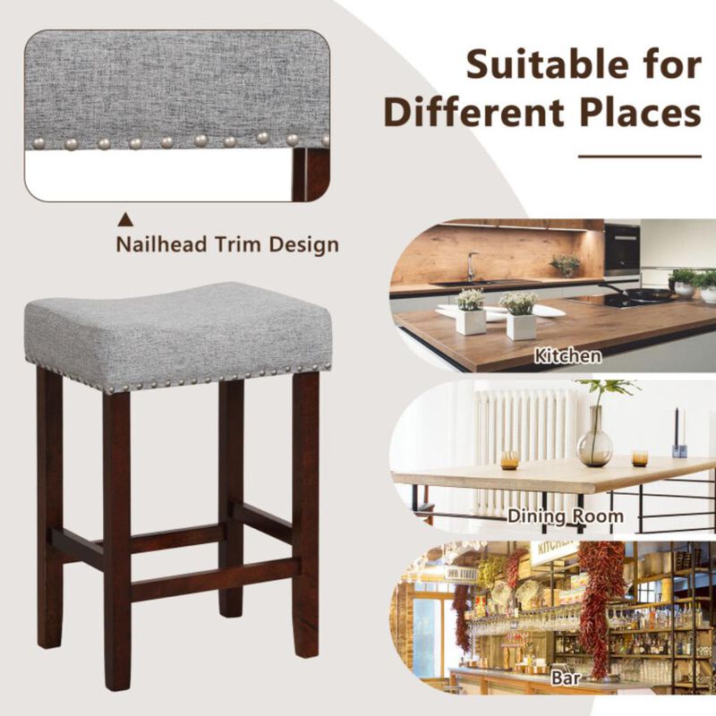 Hivvago Set of 2 Bar Stool with Curved Seat Cushions