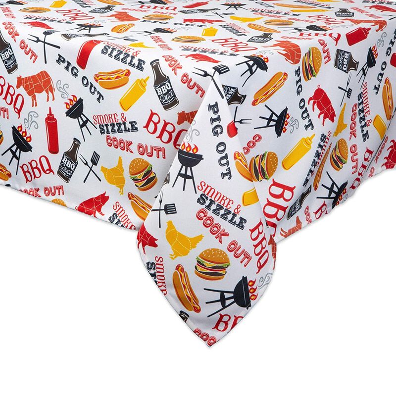 120" White and Yellow Barbeque Themed Rectangular Outdoor Tablecloth with Zipping image number 1