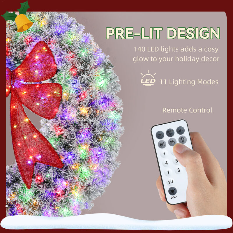 BreeBe 36 Inch Pre-Lit Christmas Wreath with Bow and Remote image number 4