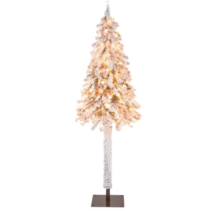 Hivvago 6 Feet Pre-Lit Slim Pencil Christmas Tree Snow Flocked Xmas Decor