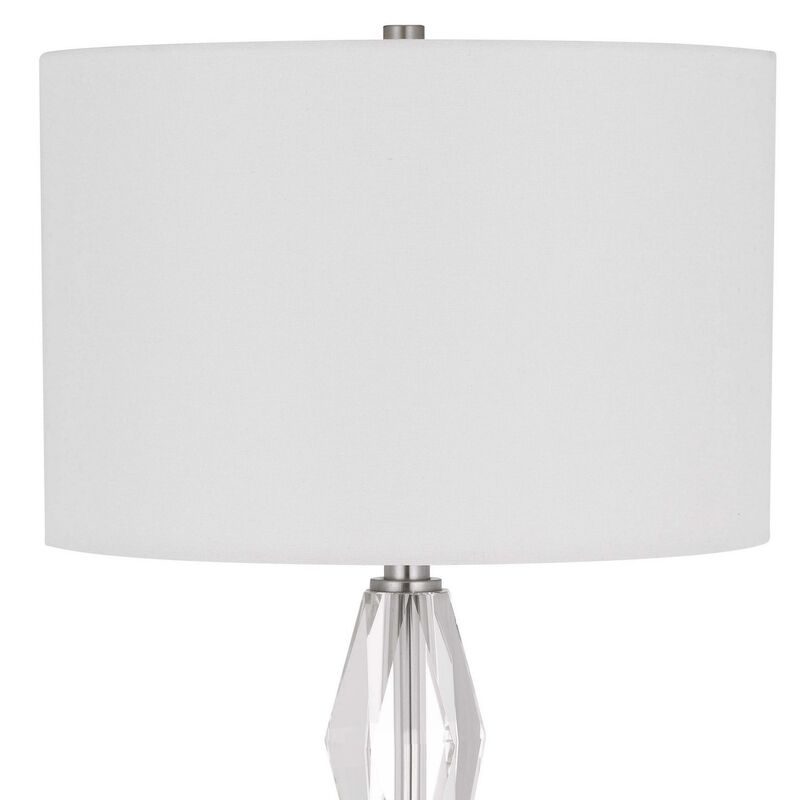 32 Inch Table Lamp with White Drum Shade, Marble Base, Brushed Steel - Benzara