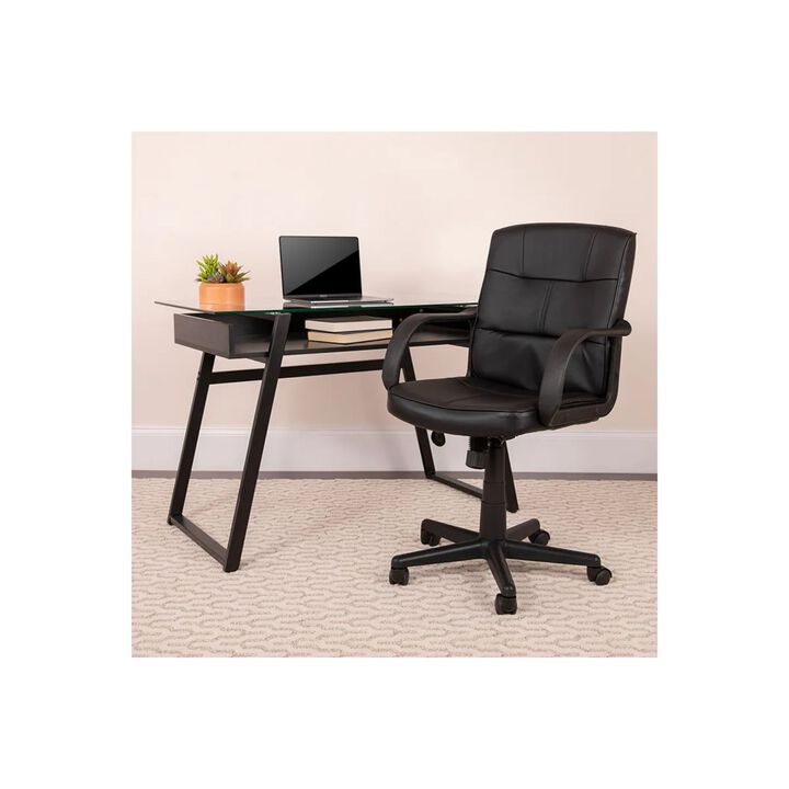 QuikFurn Black Mid-Back Polyurethane & Leather Office Chair with Nylon Arms