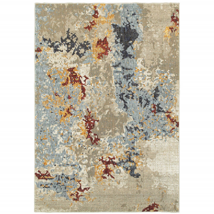 3 X 5 Beige And Blue Abstract Power Loom Stain Resistant Area Rug