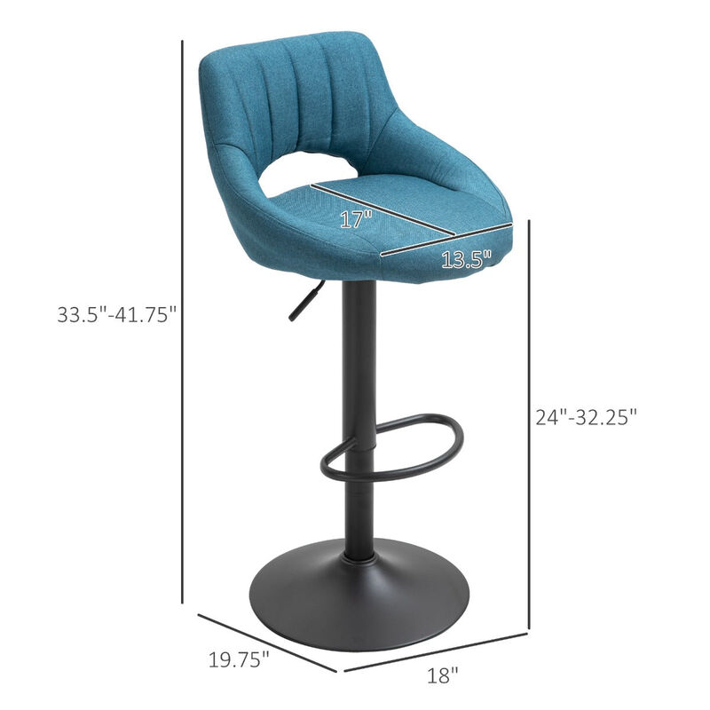 Modern Bar Stools Set of 2 Swivel Bar Height Barstools Chairs with Adjustable Height, Round Heavy Metal Base, and Footrest, Blue image number 3