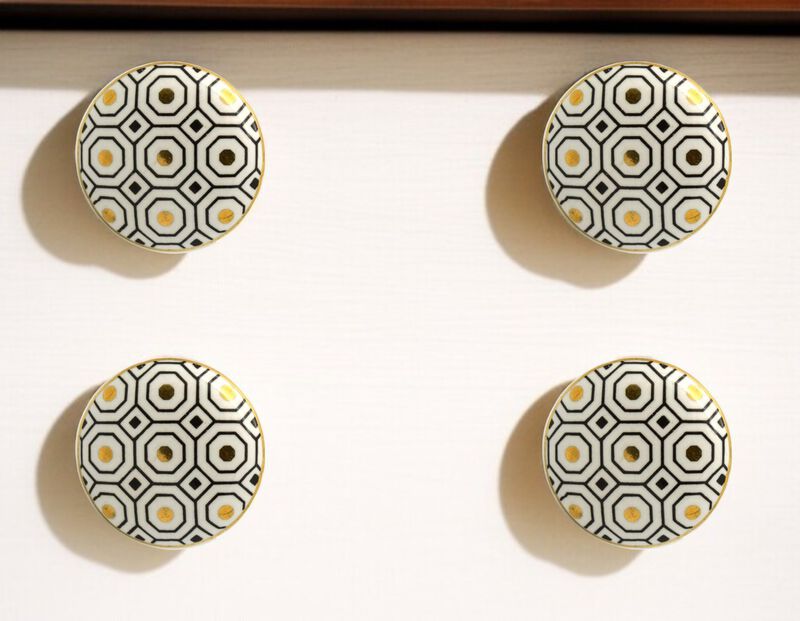 HomeRoots Set of Six Gold Silver And White Geometric Ceramic Drawer Pull Knobs image number 1