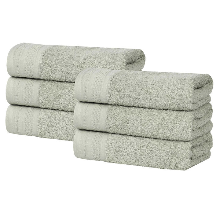 Set of 6 Cotton Waffle Border Hand Towels, Soft Absorbent Quick Dry Towels for Bathroom