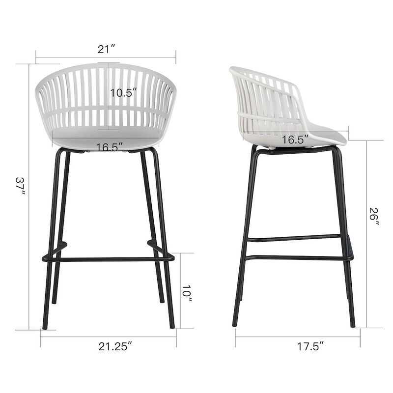 Glamour Home Set of 2 Basia Gray Plastic Counter Stool with Slatted Back and Iron Legs