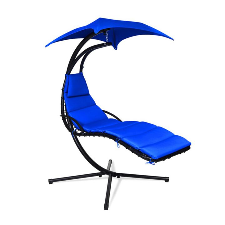 Hanging Stand Chaise Lounger Swing Chair with Pillow-Navy