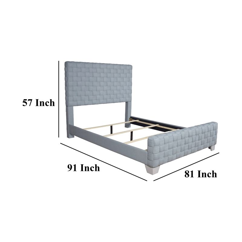 Reah King Size Bed, Light Teal Blue Chenille, Gray Panel Headboard