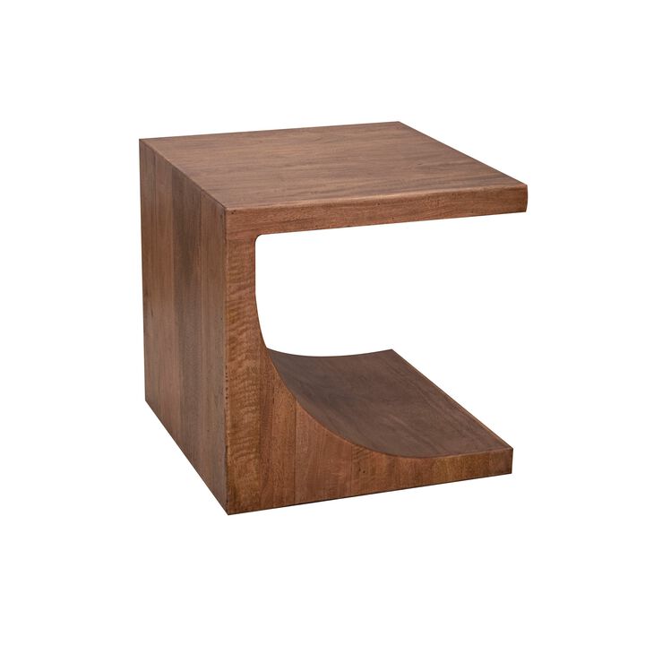 Okai Side End Table, 24 Inch Tabletop, C-Style Brown Solid Mango Wood