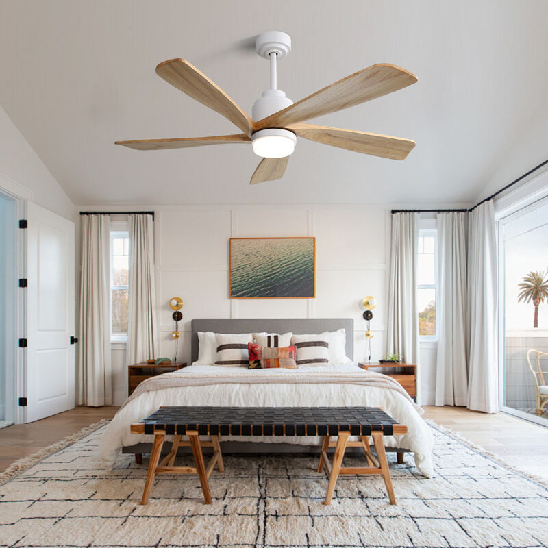 52" Ceiling Fan With Dimmable LED Light 5 Solid Wood Blades Remote Control Reversible DC Motor image number 7