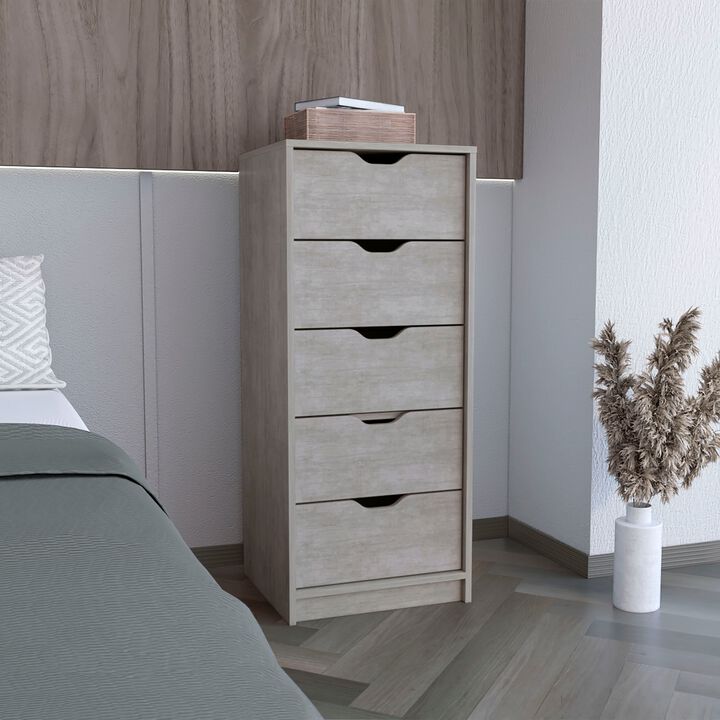 Basilea 5 Drawers Tall Dresser, Pull Out System -Concrete Gray