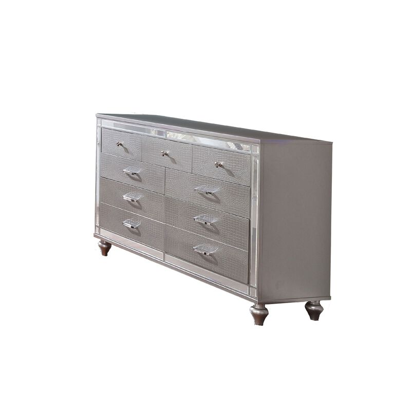 Queen Bedroom Set, Silver, 4 Piece Set with Chest, Dresser, and Nightstand image number 3