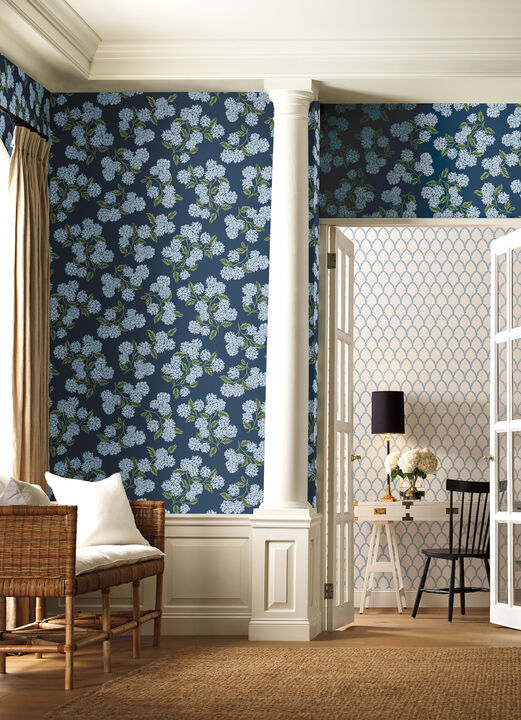 Hydrangea Navy Wallpaper