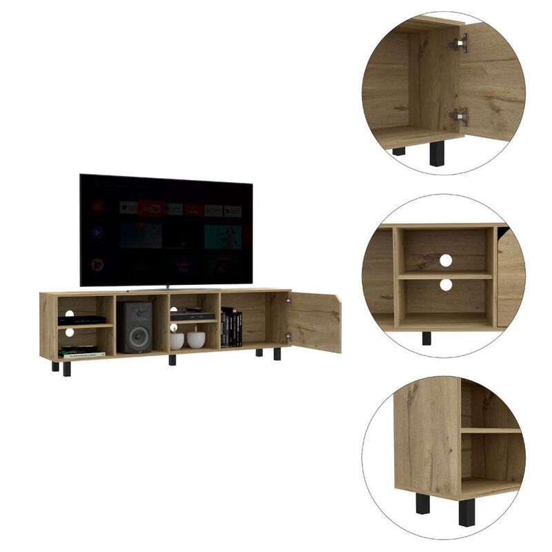 DEPOT E-SHOP Conquest Tv Stand for TV&acute;s up 70", Four Open Shelves, Five Legs, Light Oak