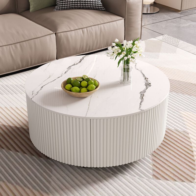 Merax Modern Round Movable Coffee Table with Casters image number 1