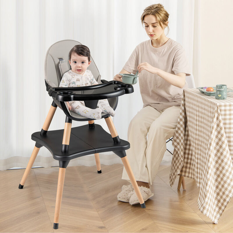 5-in-1 Baby Eat and Grow Convertible Wooden High Chair with Detachable Tray