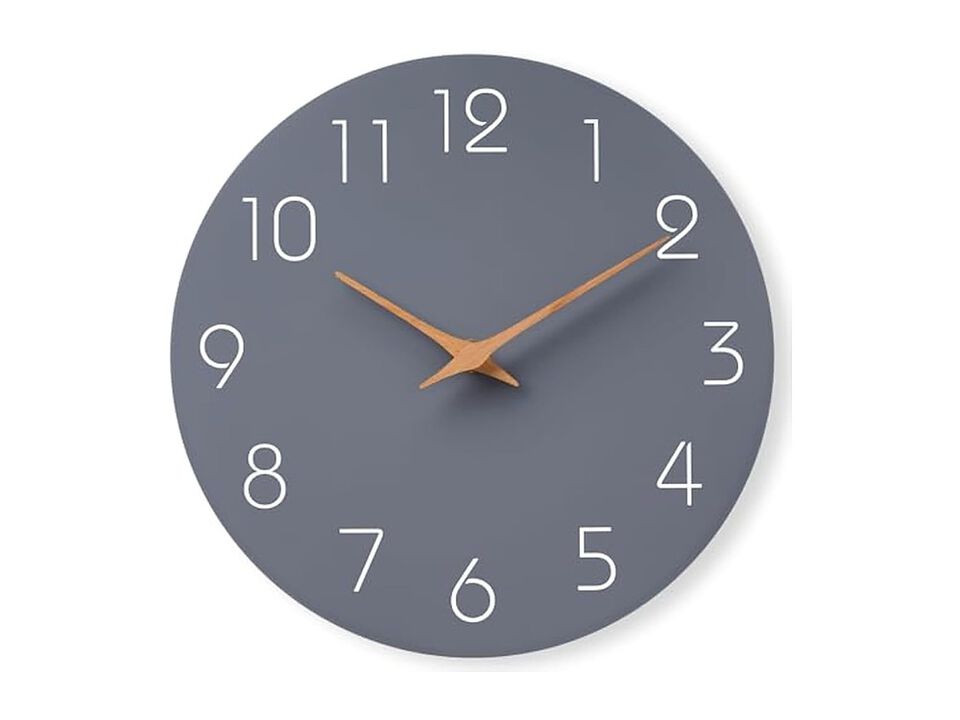 Gray Simple Wall Clock 12 Inch Silent Non Ticking Modern Battery Operated
