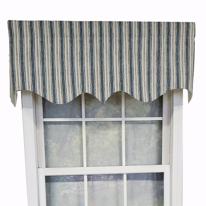 RLF Home Luxurious Modern Design Classic Brunswick Stripe Regal Style Window Valance 50" x 17" Denim