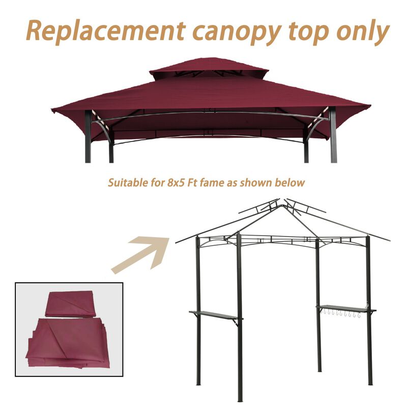 8x5Ft Grill Gazebo Replacement Canopy, Double Tiered BBQ Tent Roof Top Cover, BURGUNDY