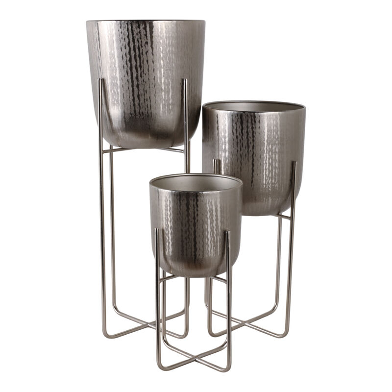 S/3 15/20/27" Etched Metal Planter On Stand, Silve image number 5
