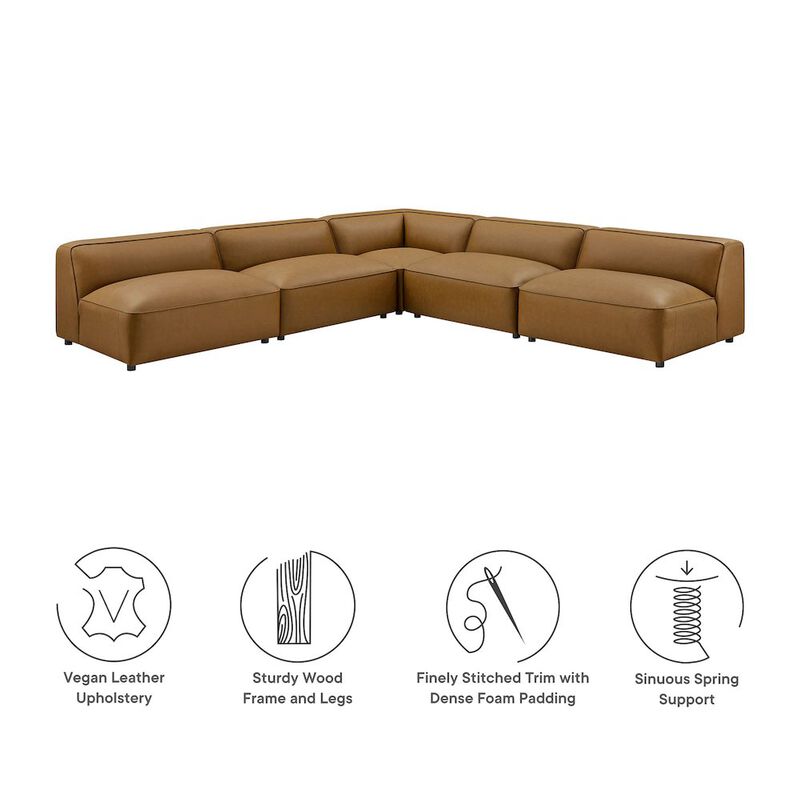 Auren 5-Piece Upholstered Armless L-Shaped Vegan Leather Modular Sofa image number 2