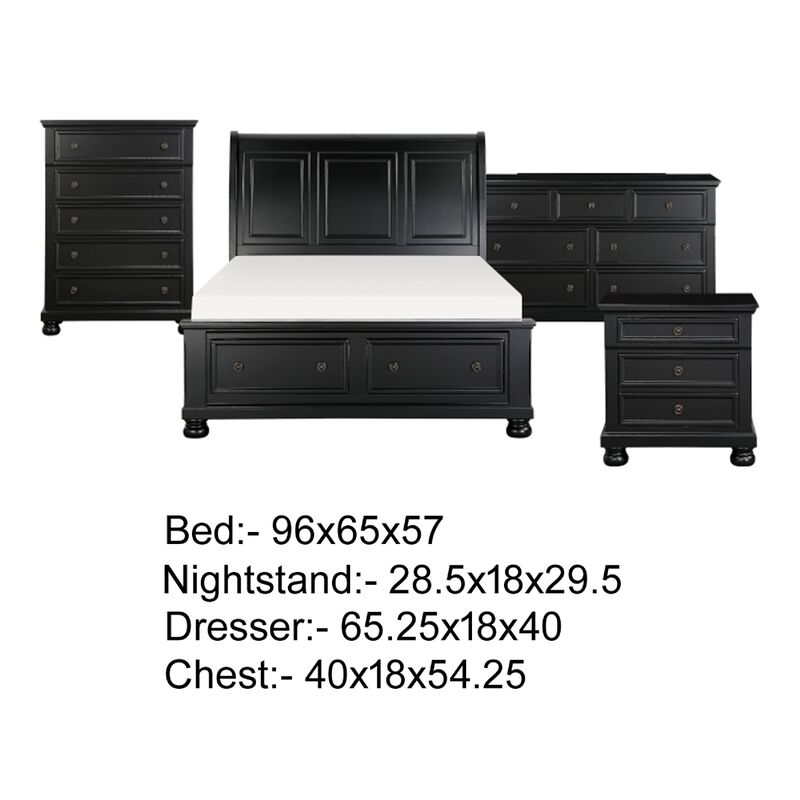 Queen Size Bedroom Set, Traditional Carved Wood Design, Black Finish, 4-Piece Set with Bed, Nightstands and Dresser image number 7