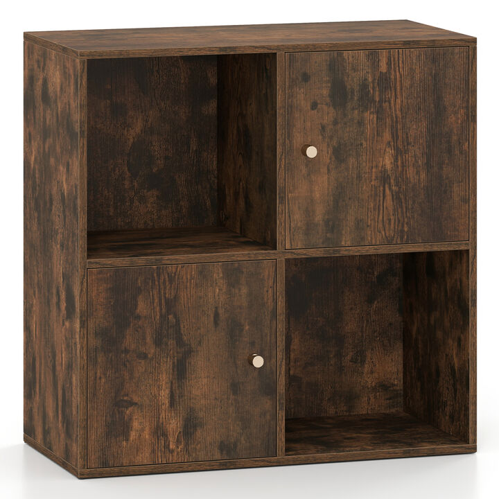 Modern 4-Cube Bookshelf 3-Tier Storage Unit with Cabinets and Anti-Tip Kit