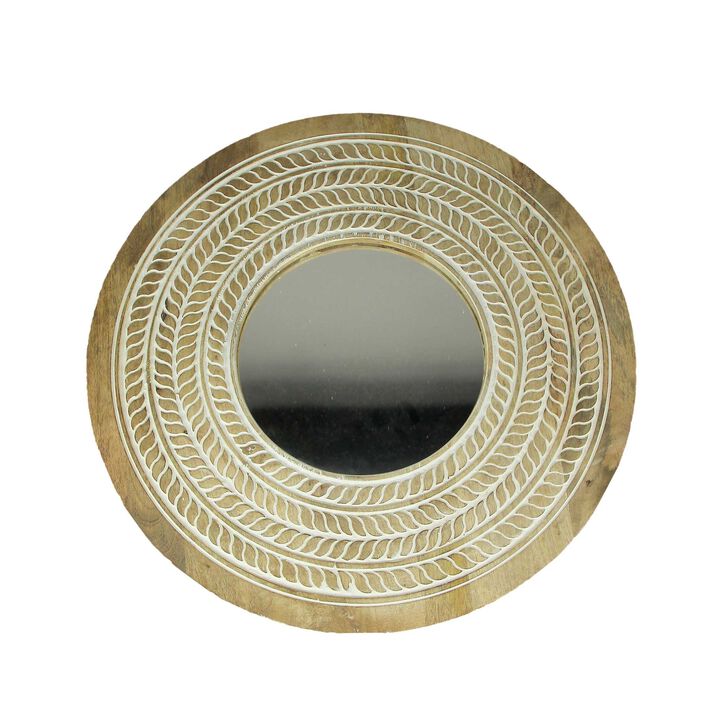 Carved Wooden Frame Round Wall Mirror 235 Inch Diameter Hand Painted Accents