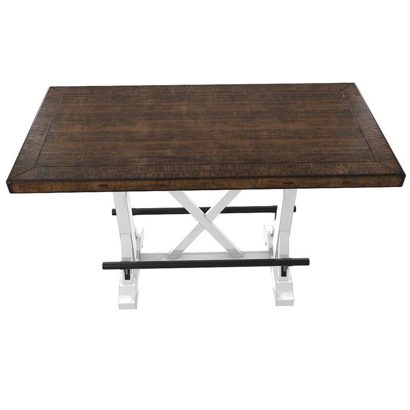 Becy Counter Height Dining Table, 60 Inch, White and Brown Pine Wood image number 3