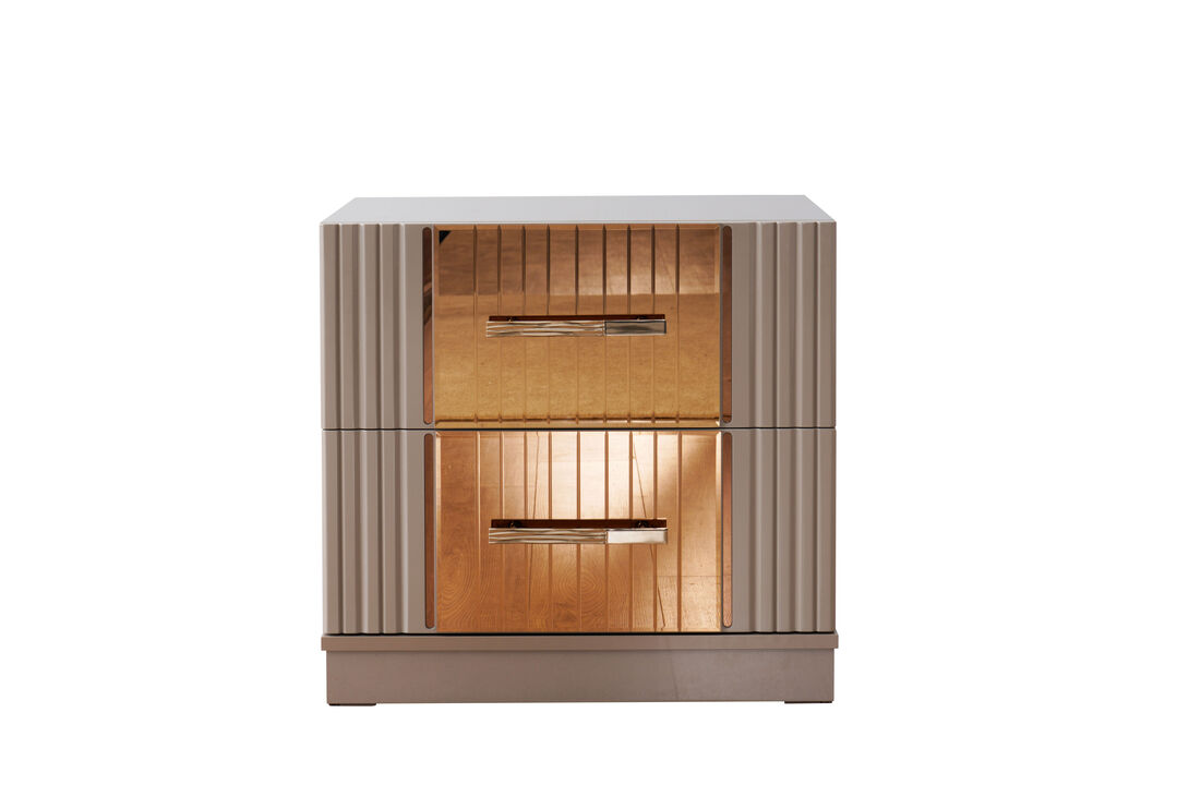 Lorenzo Modern Nightstand with Bronze Mirror Accents and Storage Drawers