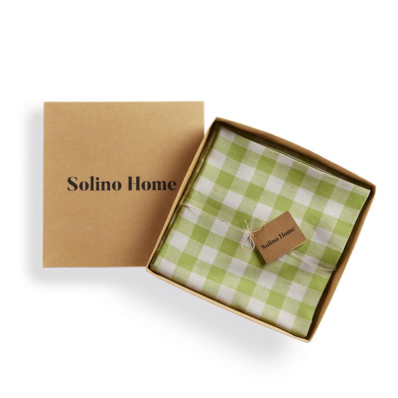 Solino Home 100% Pure Linen Round Tablecloth - Morgan Check