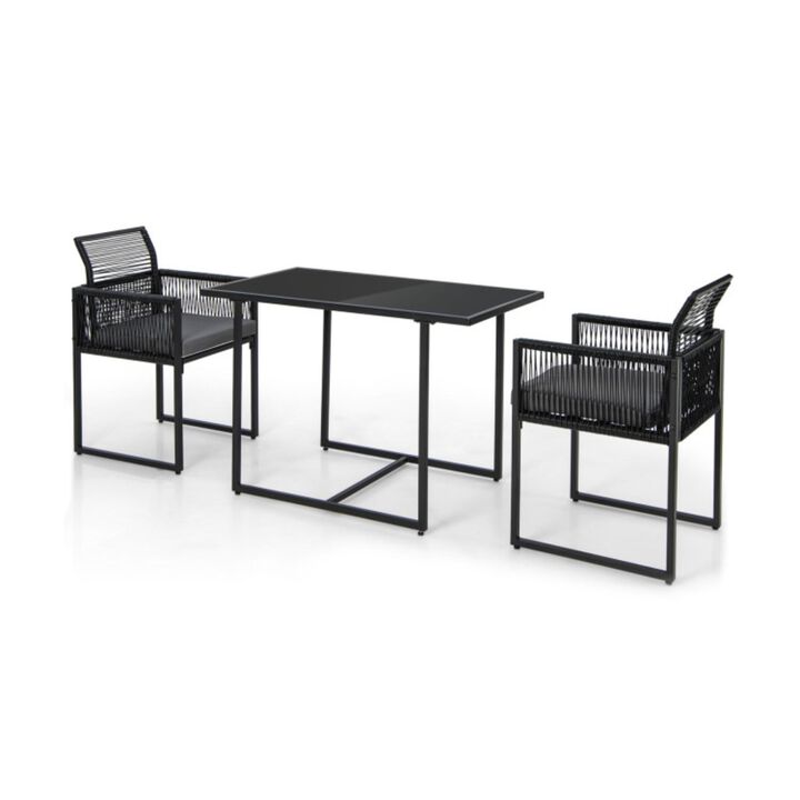 Hivvago 3 Pieces Outdoor Dining Set with Folding Backrest and Seat Cushions-Black