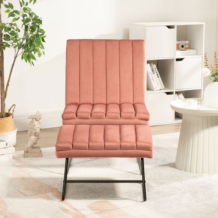 Pink Modern Lazy Lounge Chair, Contemporary Single Leisure Upholstered Sofa Chair Set