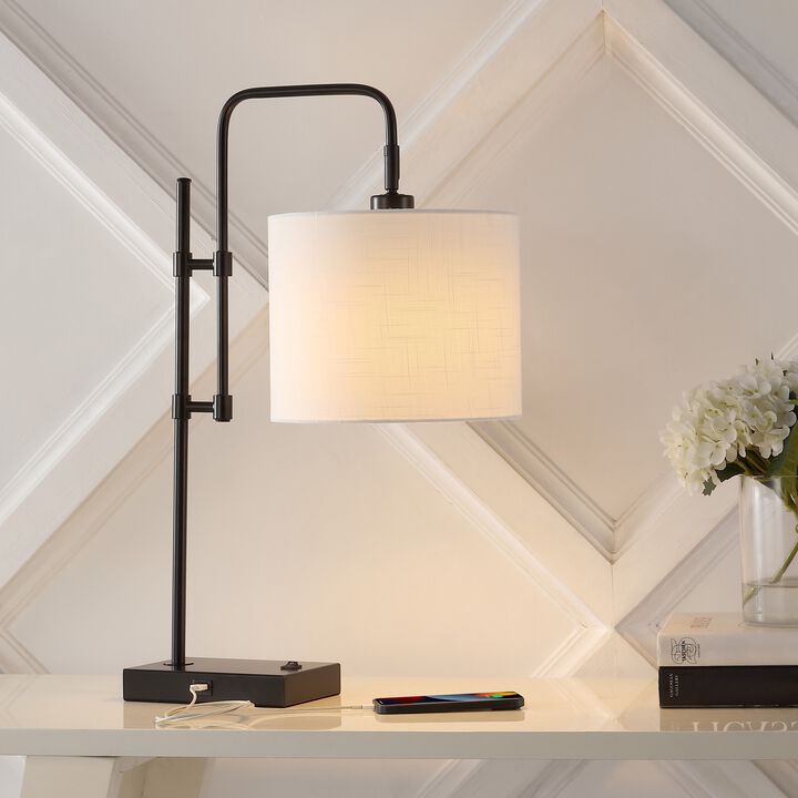 Edris 24.75" Industrial Designer Metal LED Task Lamp with USB Charging Port, Black