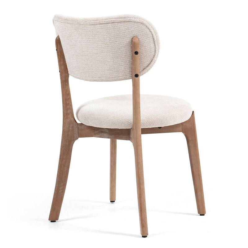 Glamour Home Set of 2 Bernardo Beige Washed Woven Fabric Dining Chair with Natural Wood Legs