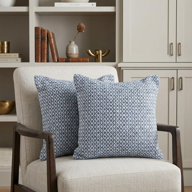 HomeRoots Set of Two Blue Chevron Cotton Throw Pillows image number 1