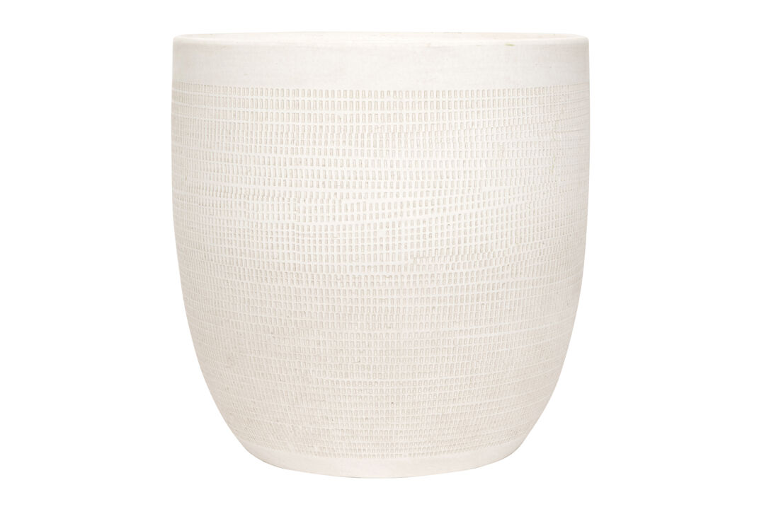 Coastal Embossed Textured Stoneware Planter, Matte White